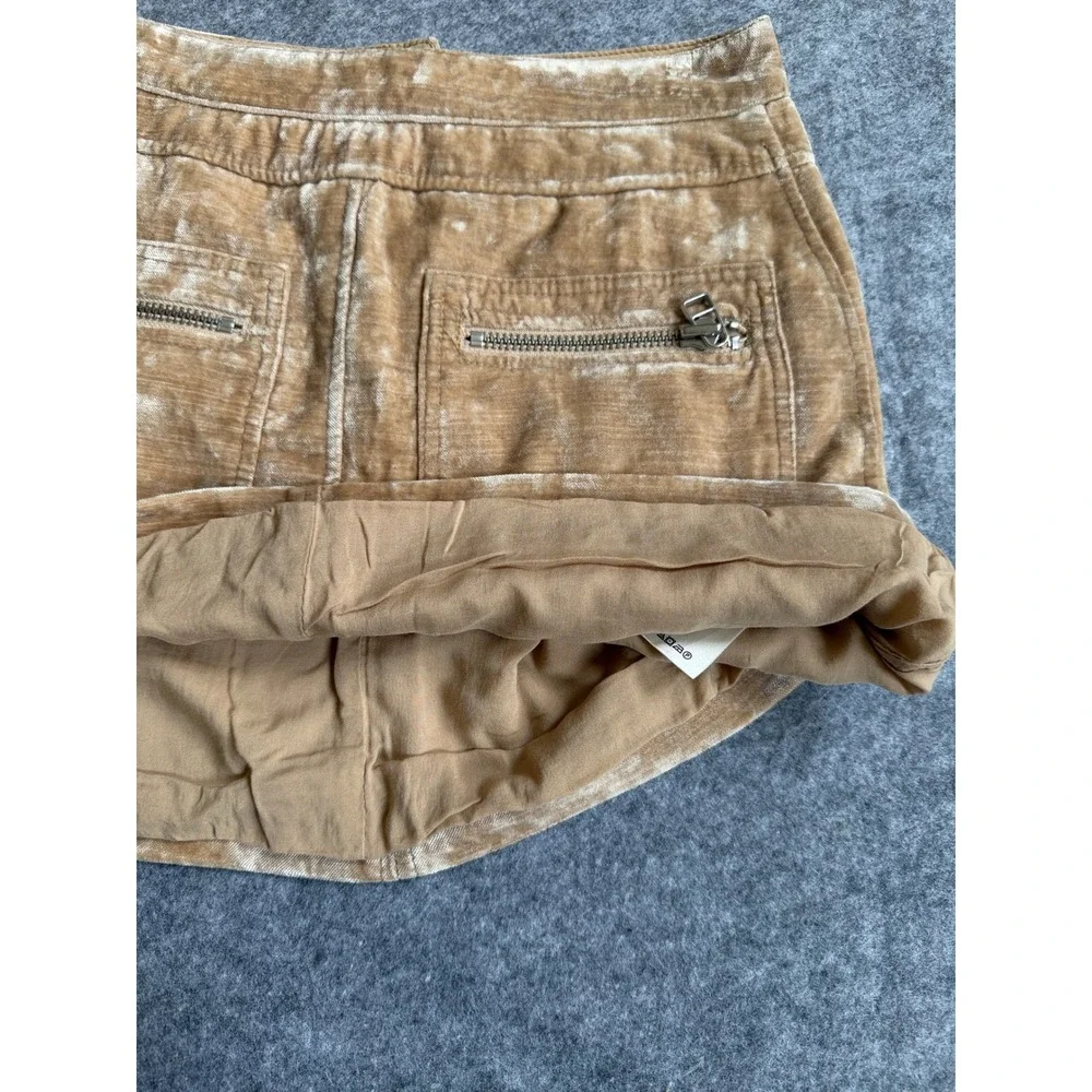 Free People Dust to Dust Crushed Velvet  Sz 4 Mini Skirt Camel Gold
